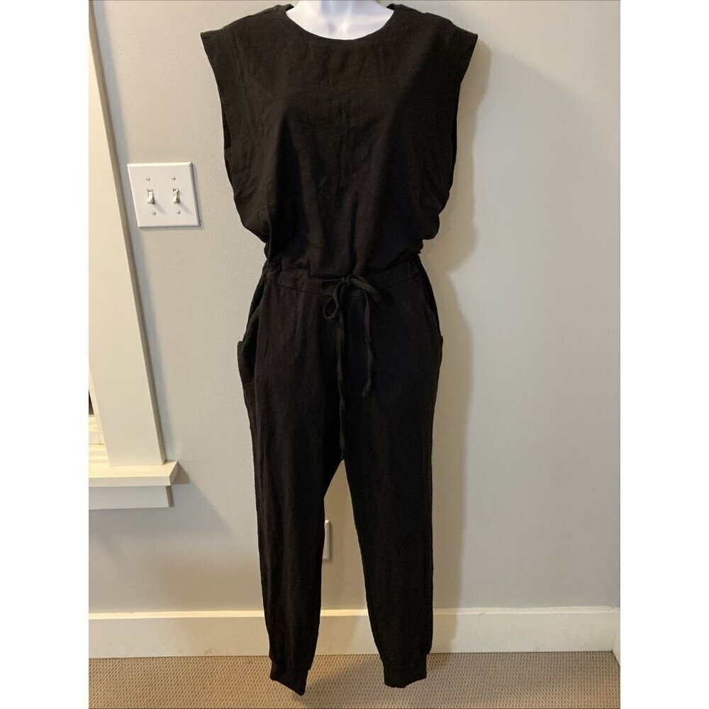 Pact small 100% Organic Cotton Black Relaxed Slub Muscle Tee Jumpsuit pockets